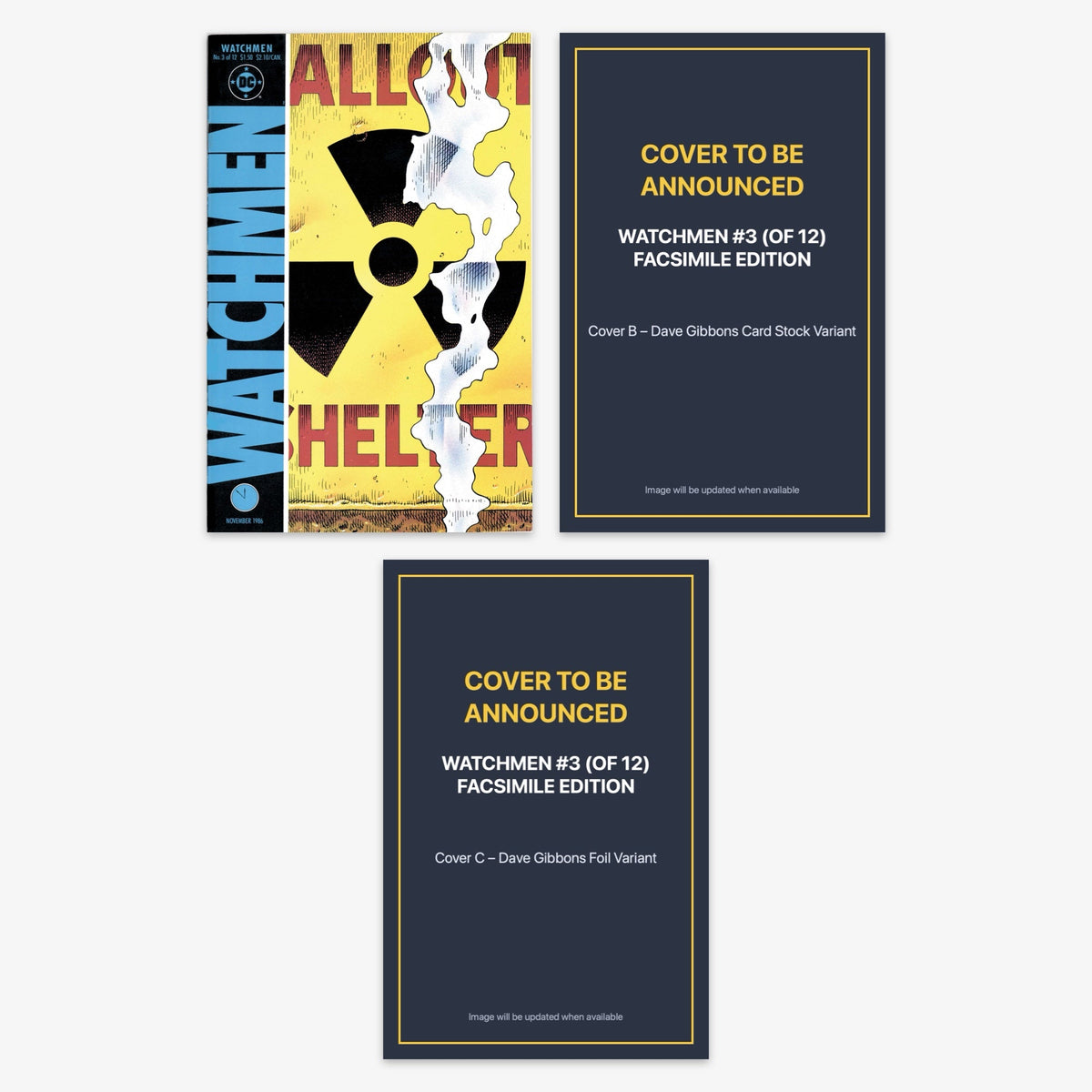 Watchmen #3 (of 12) FACSIMILE EDITION Bundle – Covers A–C (includes cover to be announced)