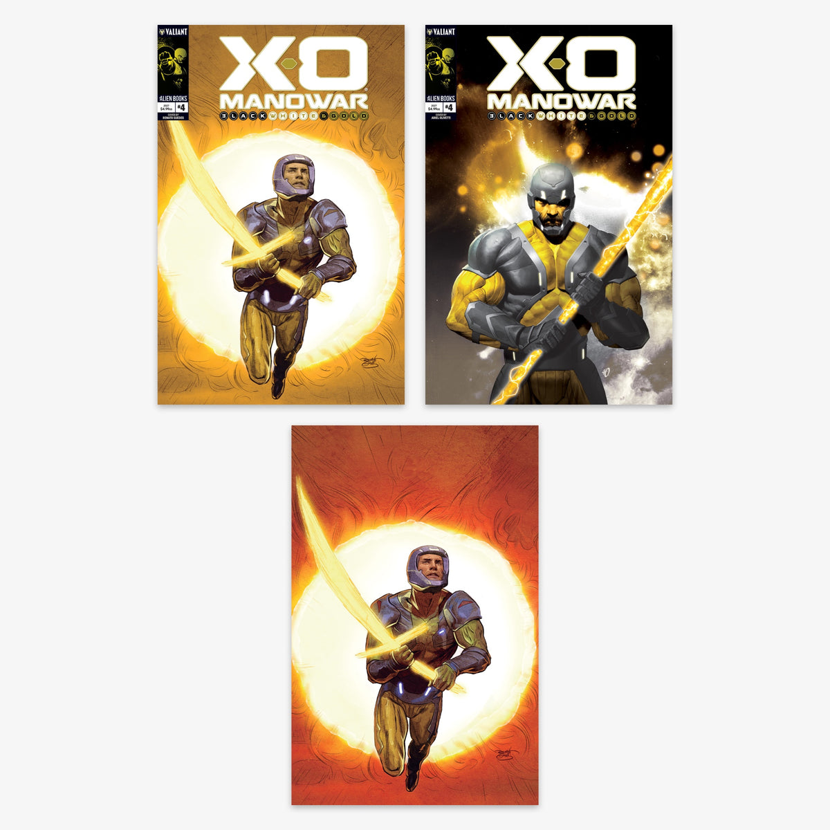 X-O Manowar: Black, White & Gold #4 Bundle – Covers A–C