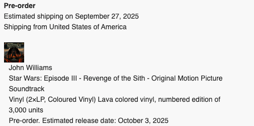 Star Wars: Episode III - Revenge of the Sith Soundtrack LP - LIMITED TO 3000