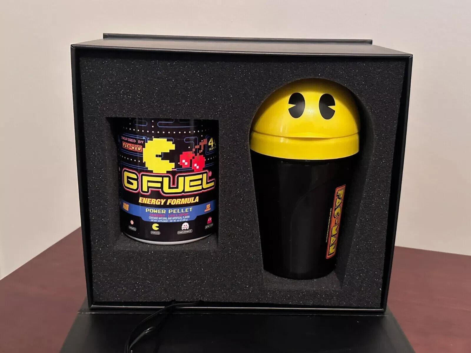 GFUEL Pac-Man Power Pellet LIGHT-UP Collector's Box, Tub & Shaker RARE