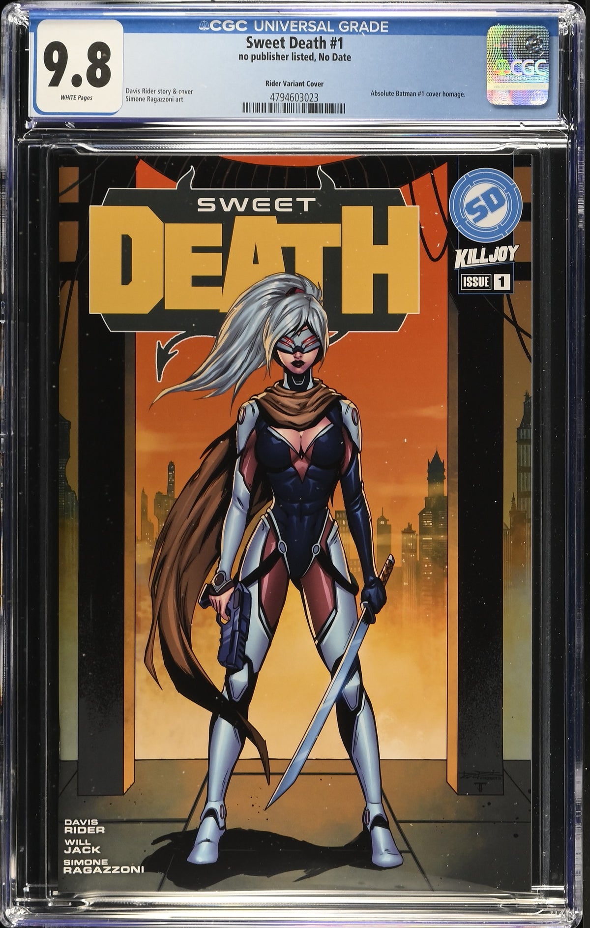 Sweet Death #1 Davis Rider Absolute Batman #1 Homage CGC 9.8 Kickstarter - front