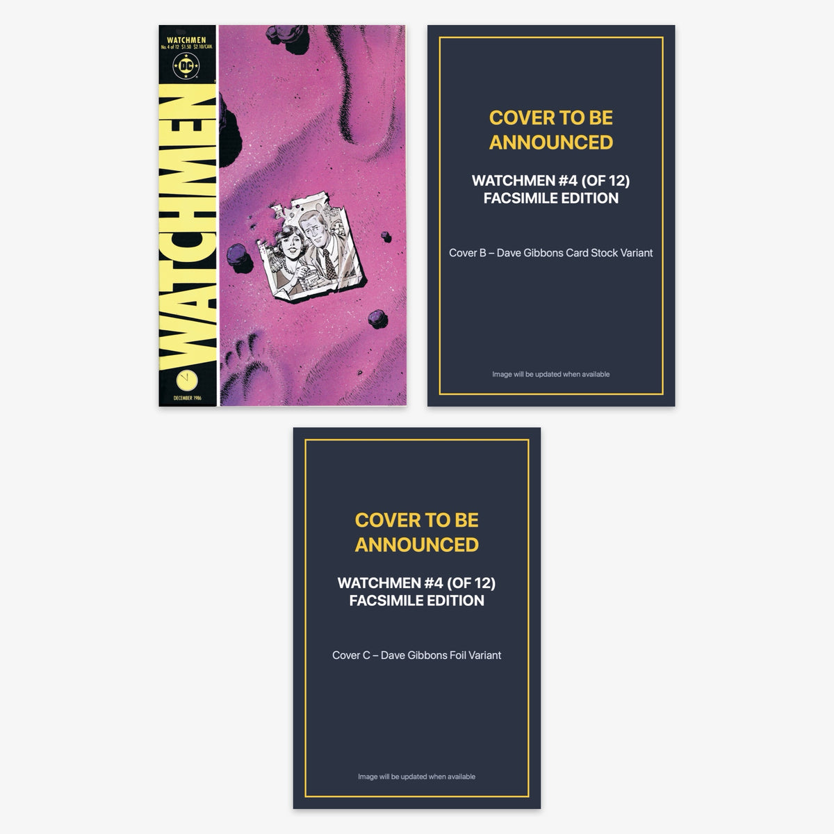 Watchmen #4 (of 12) FACSIMILE EDITION Bundle – Covers A–C (includes cover to be announced)
