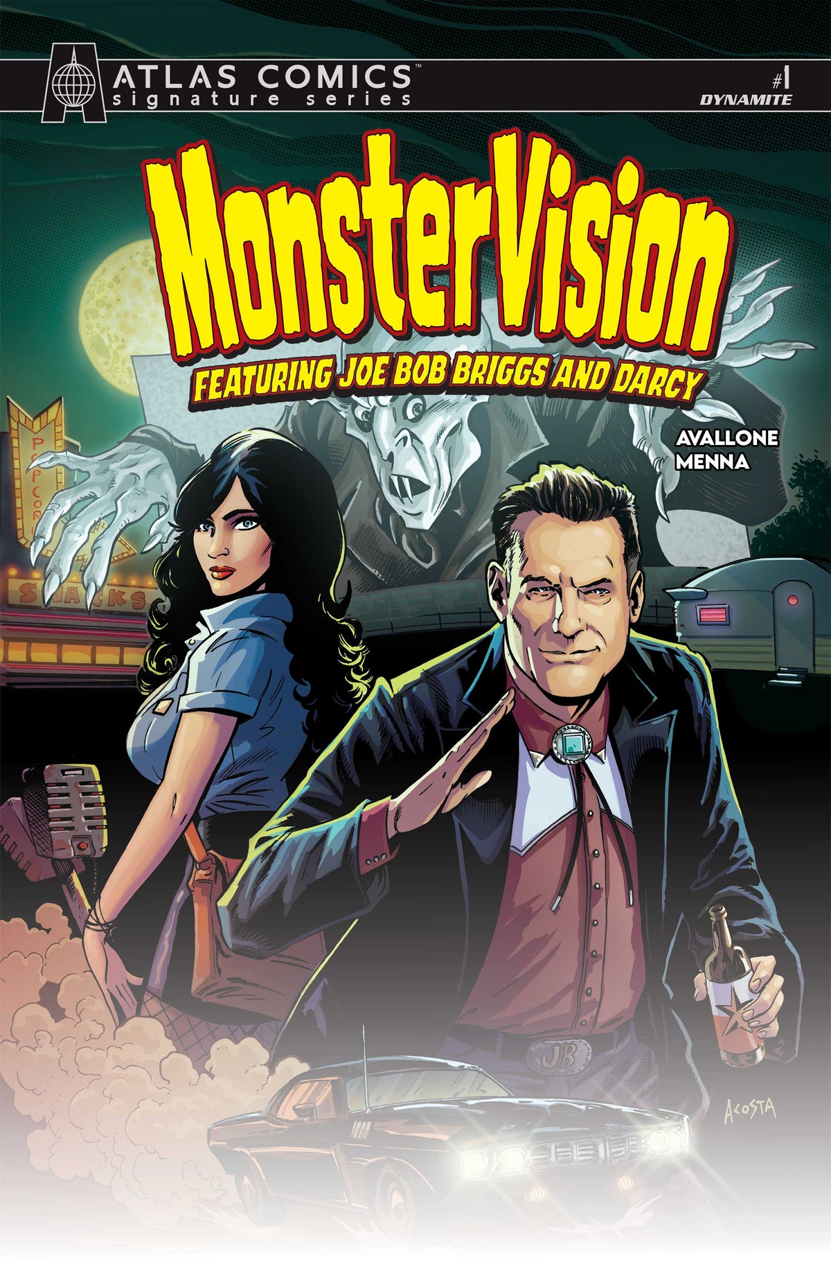 Monstervision Featuring Joe Bob Briggs and Darcy #1 Cover I – Dave Acosta Atlas Edition Signed by Joe Bob Briggs and Darcy Variant