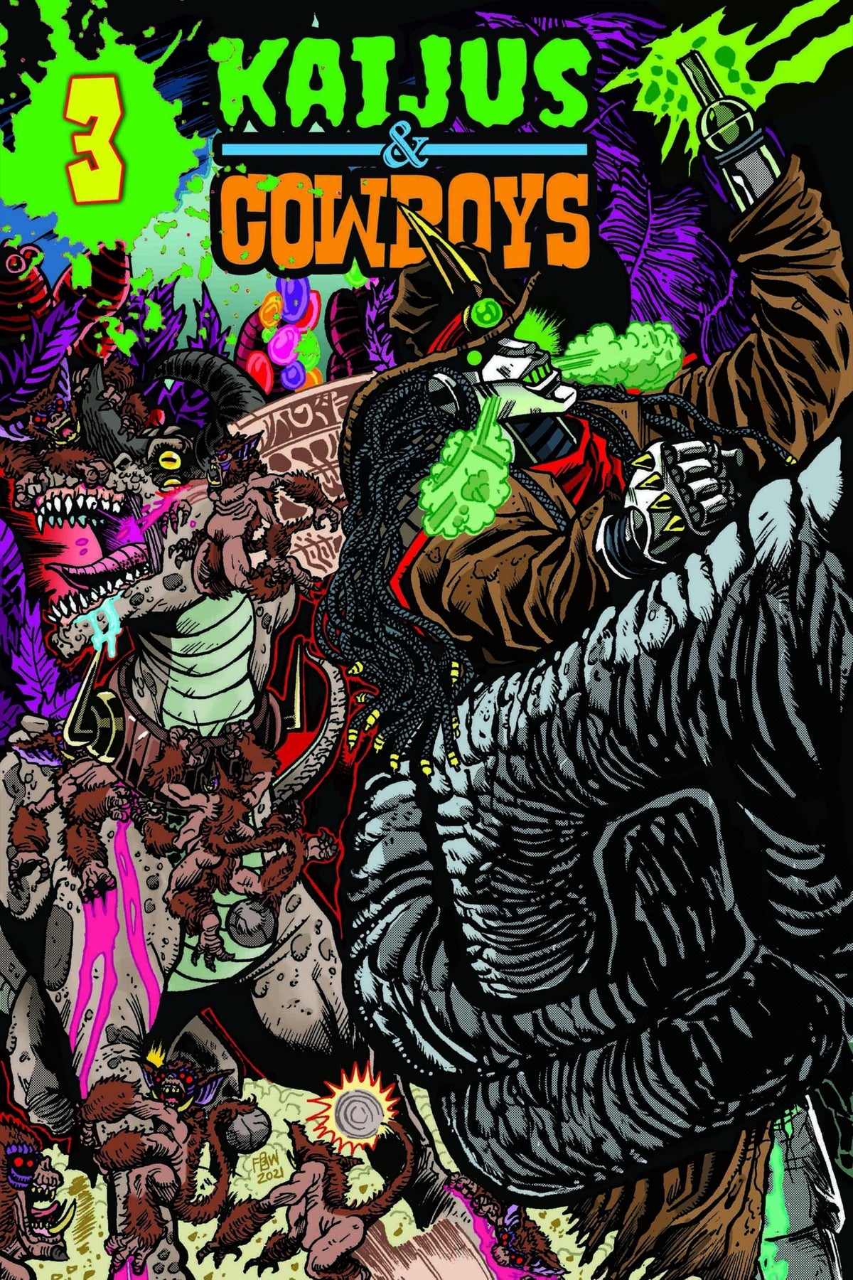 Kaijus and Cowboys #3 (of 12) Cover A – Frankie B Washington