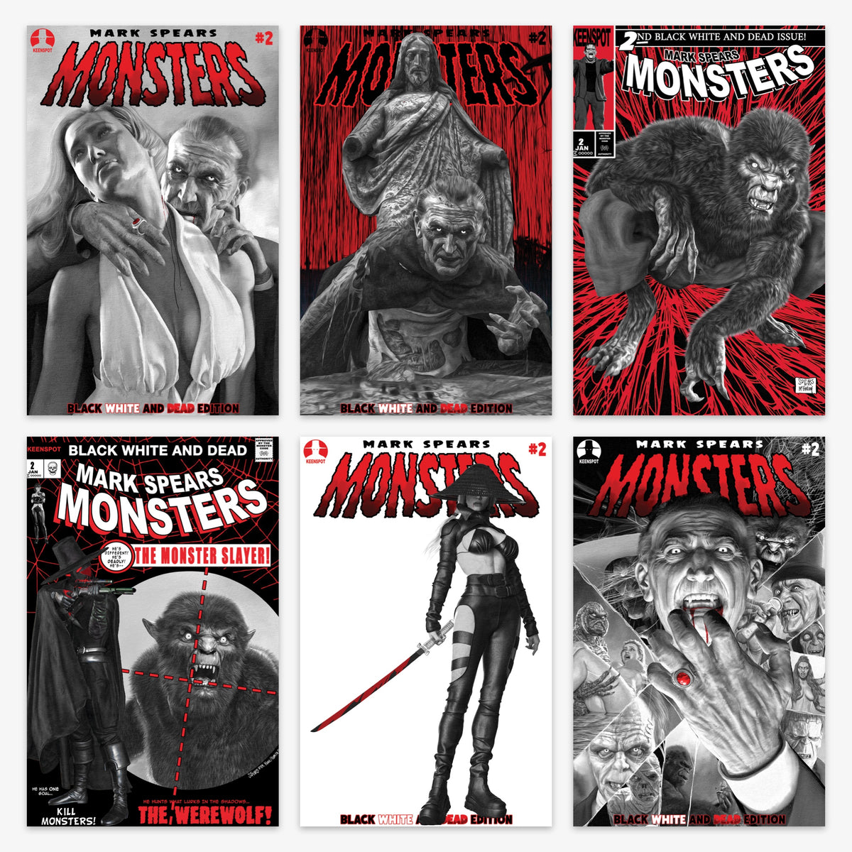 Mark Spears Monsters #2 4TH PTG BLACK WHITE & DEAD EDITION Bundle – Covers A–F (incl. Ratio Incentives)