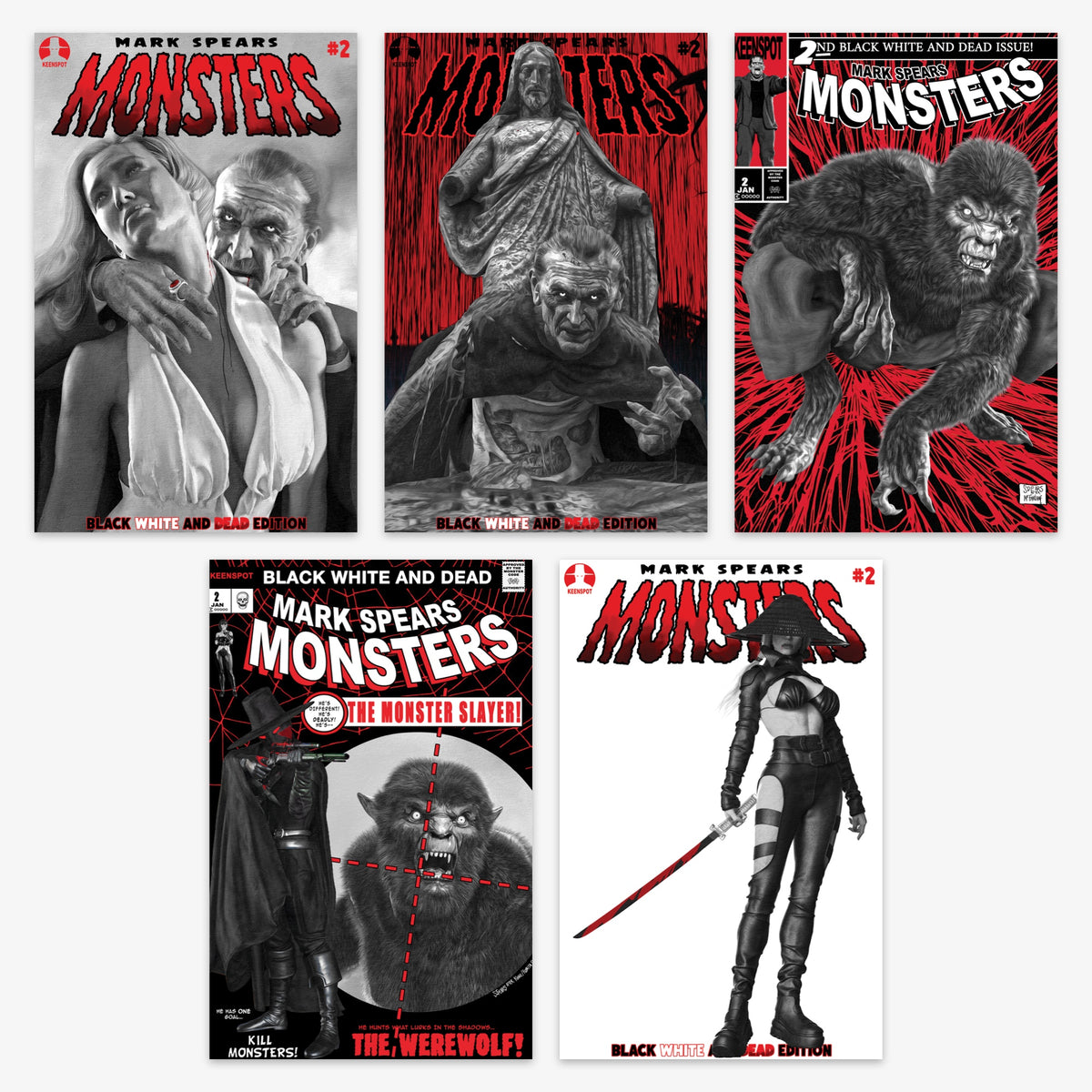 Mark Spears Monsters #2 4TH PTG BLACK WHITE & DEAD EDITION Bundle – Covers A–E (No Incentive)
