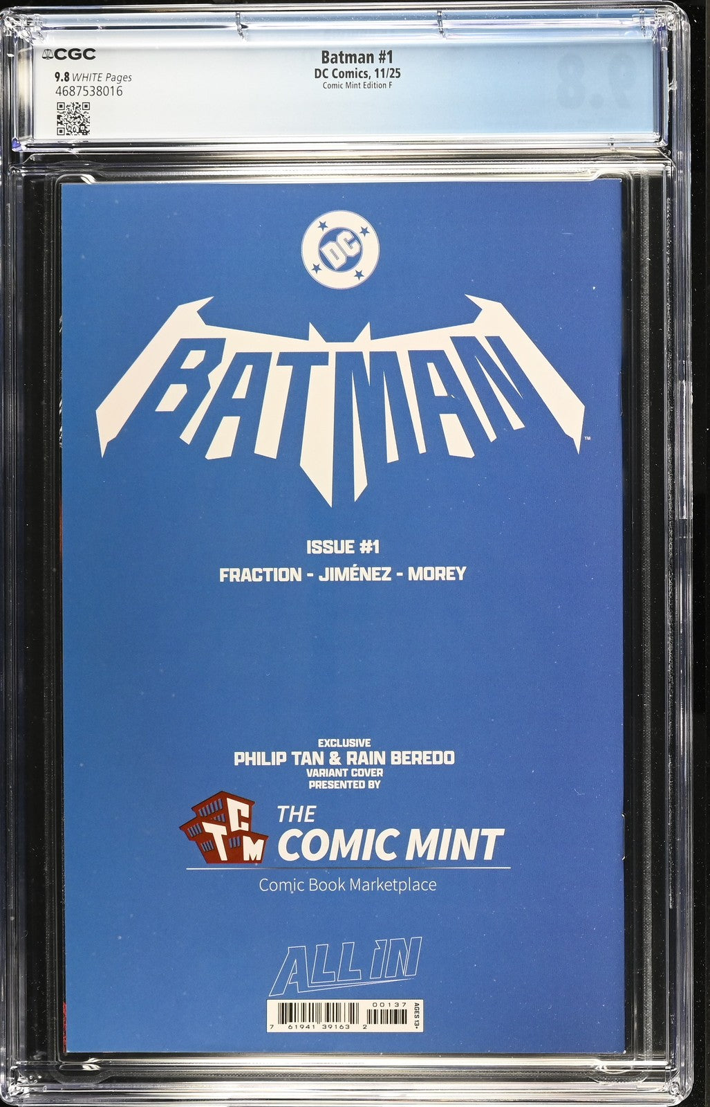 BATMAN #1 TCM PHILIP TAN APPRECIATION VIRGIN VARIANT CGC 9.8