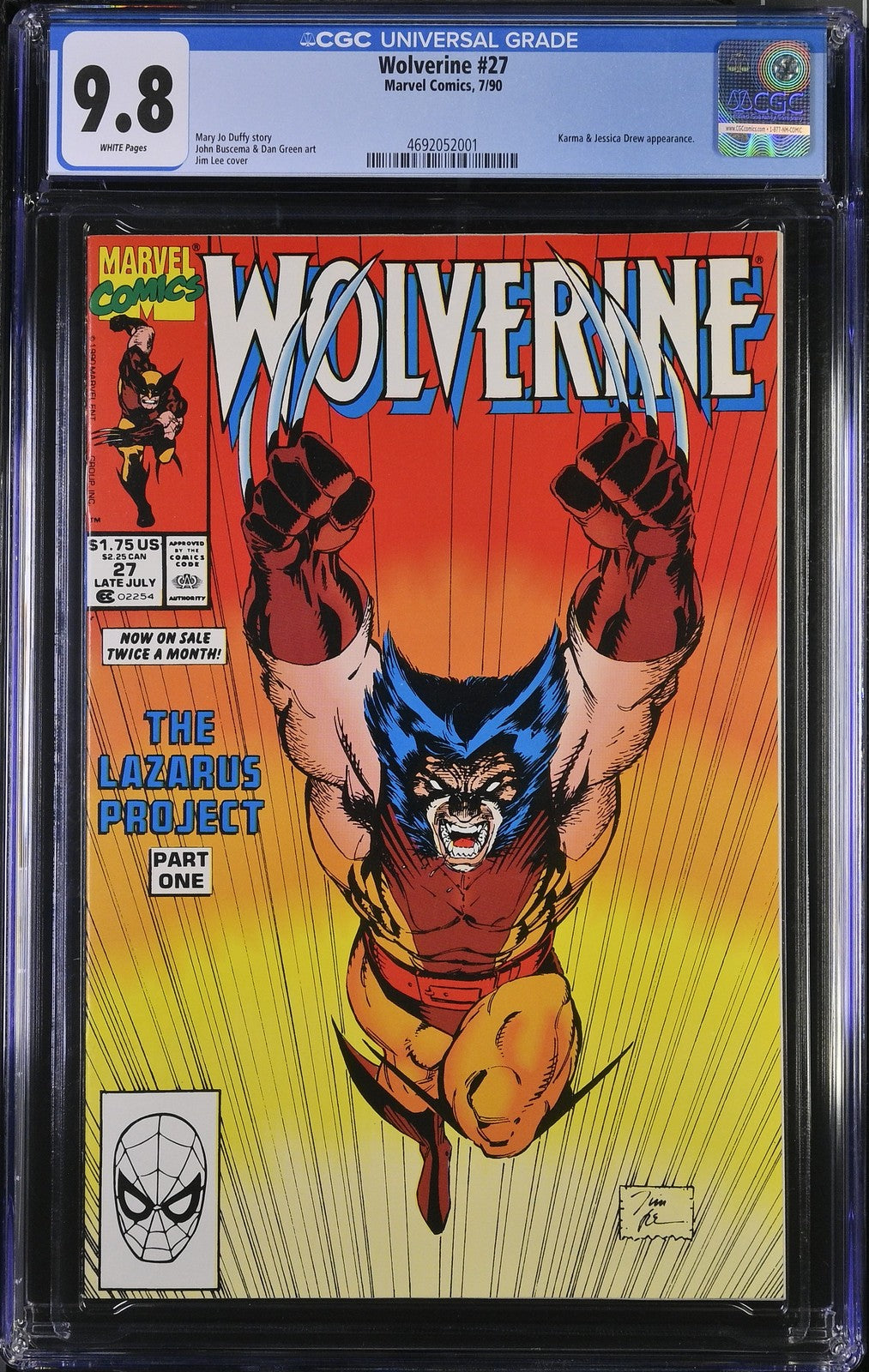 Wolverine #27 Marvel 1990 CGCJim Lee Cover Direct Edition