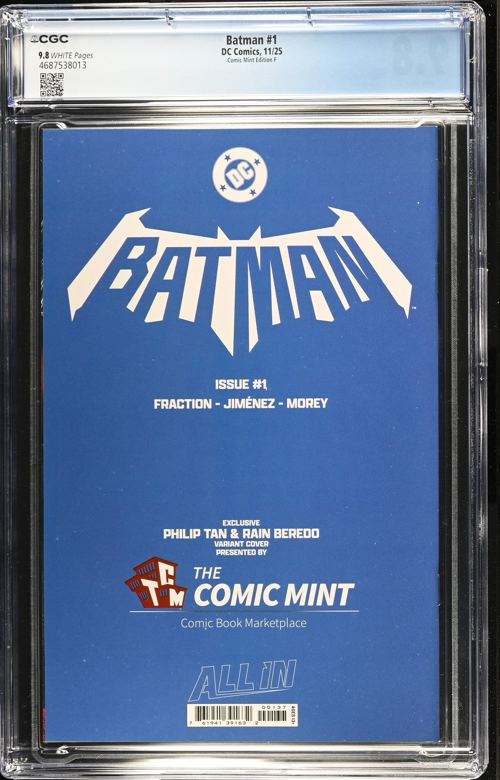 BATMAN #1 TCM PHILIP TAN APPRECIATION VIRGIN VARIANT CGC 9.8