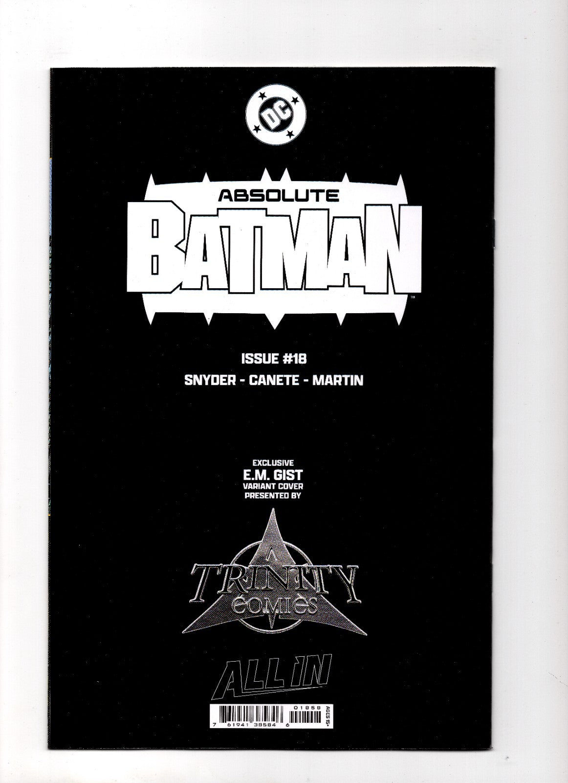 ABSOLUTE BATMAN # 18 E.M. GIST NOIR TRINITY EXCLUSIVE - AP COA 20/50