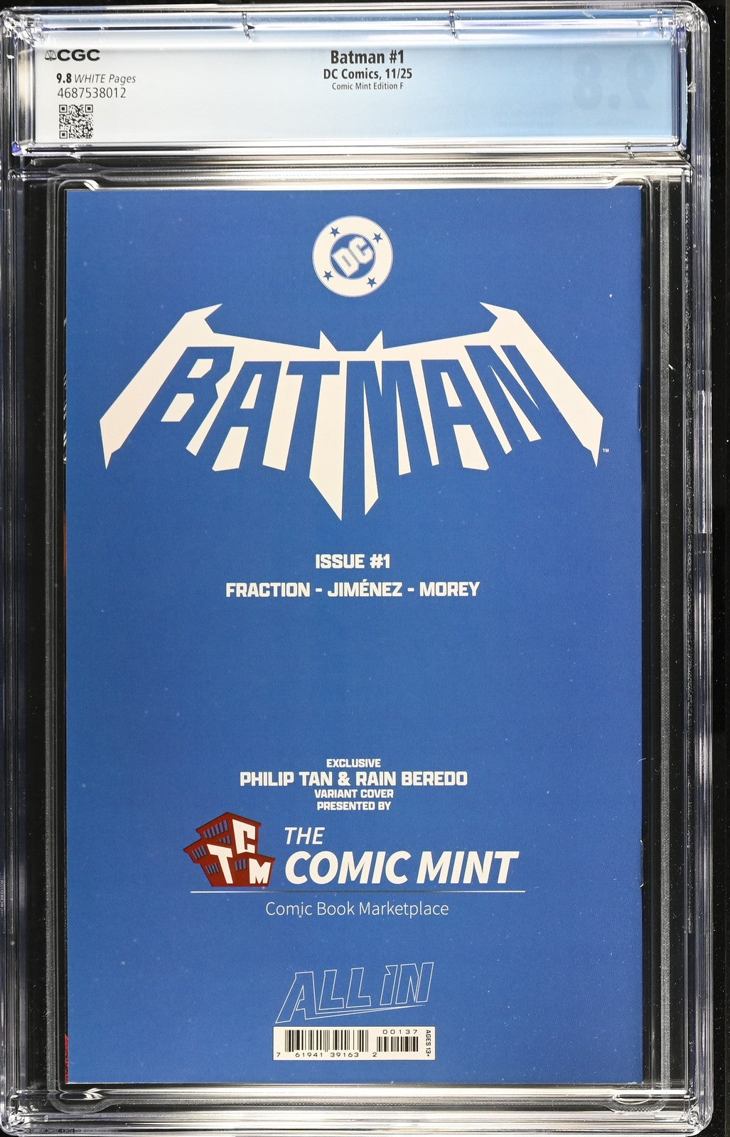 BATMAN #1 TCM PHILIP TAN APPRECIATION VIRGIN VARIANT CGC 9.8
