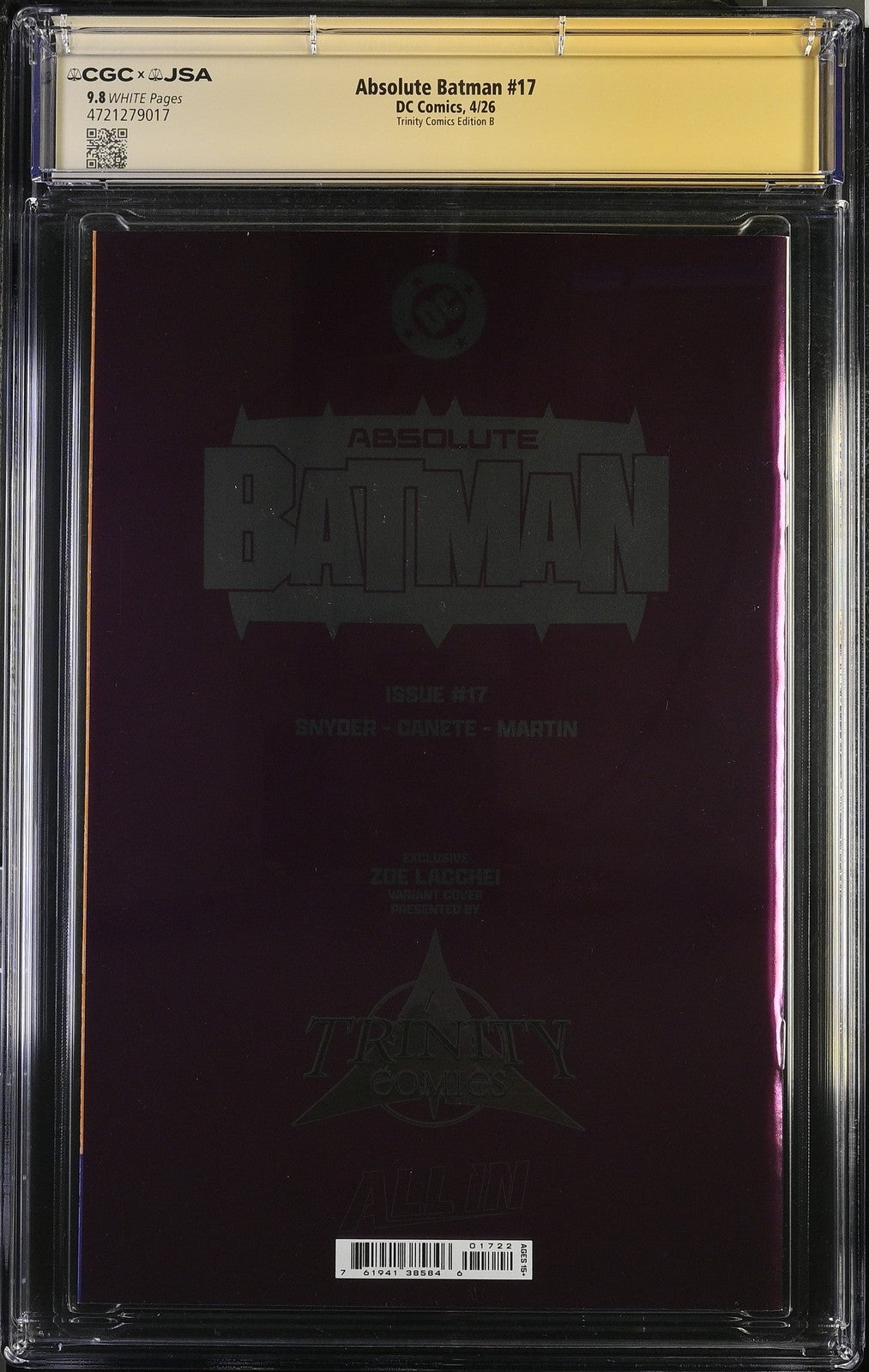 Absolute Batman #18 E.M. Gist Glow in the Dark Trinity SIGNED Snyder CGCxJSA 9.8
