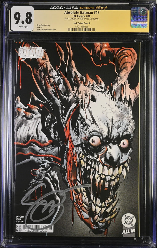 Absolute Batman #15 - CGCxJSA 9.8, SIGNED by Snyder - First Printing Jock Cover
