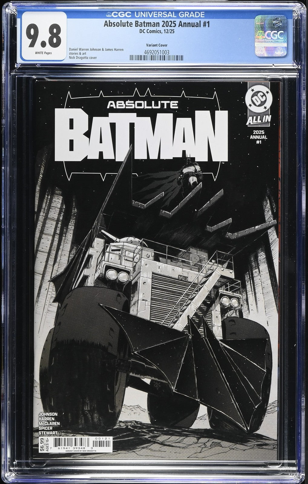 Absolute Batman Annual #1 CGC 9.8 Dragotta Variant Cover B 1st Batmobile