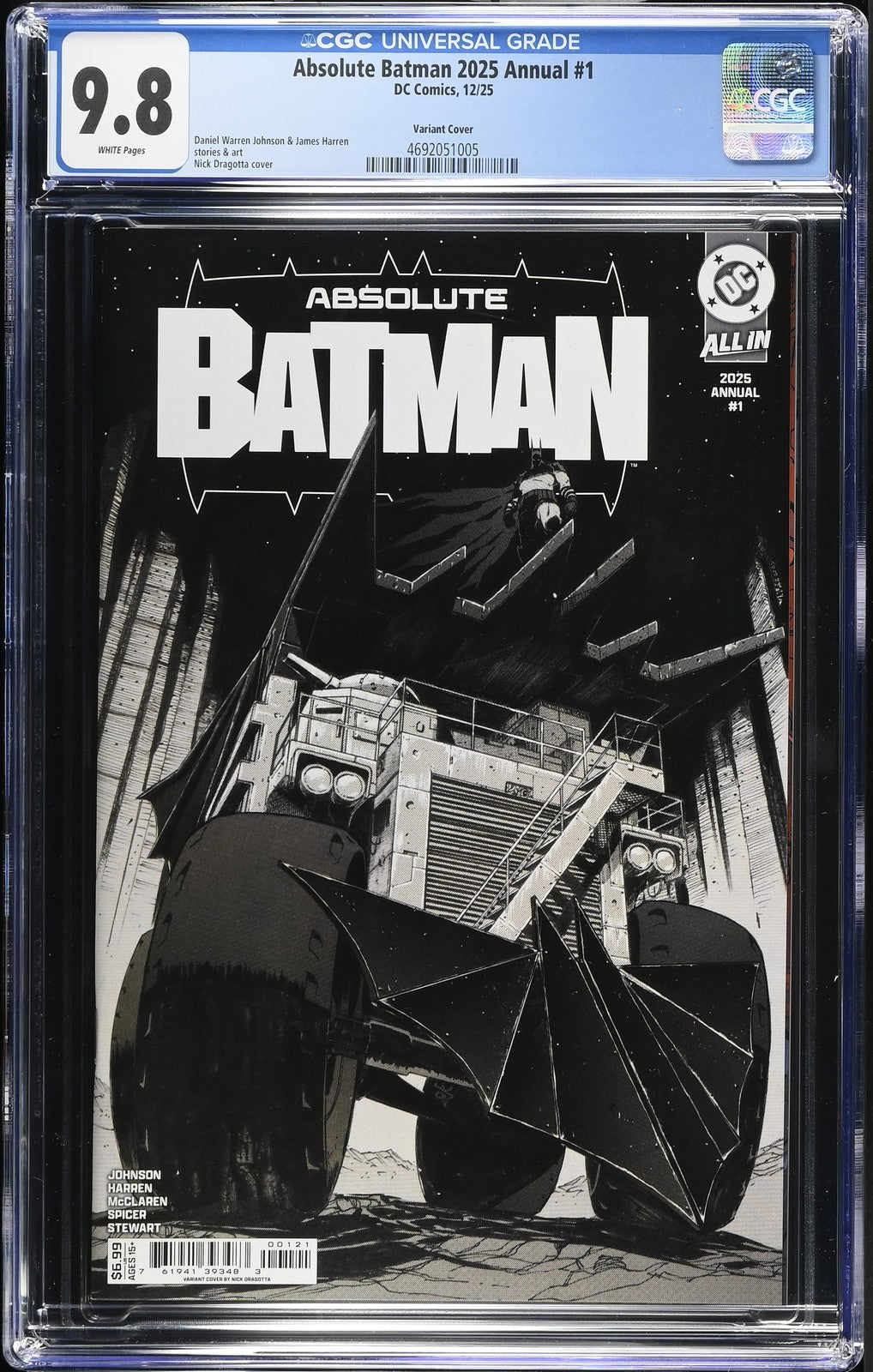 Absolute Batman Annual #1 CGC 9.8 Dragotta Variant Cover B 1st Batmobile