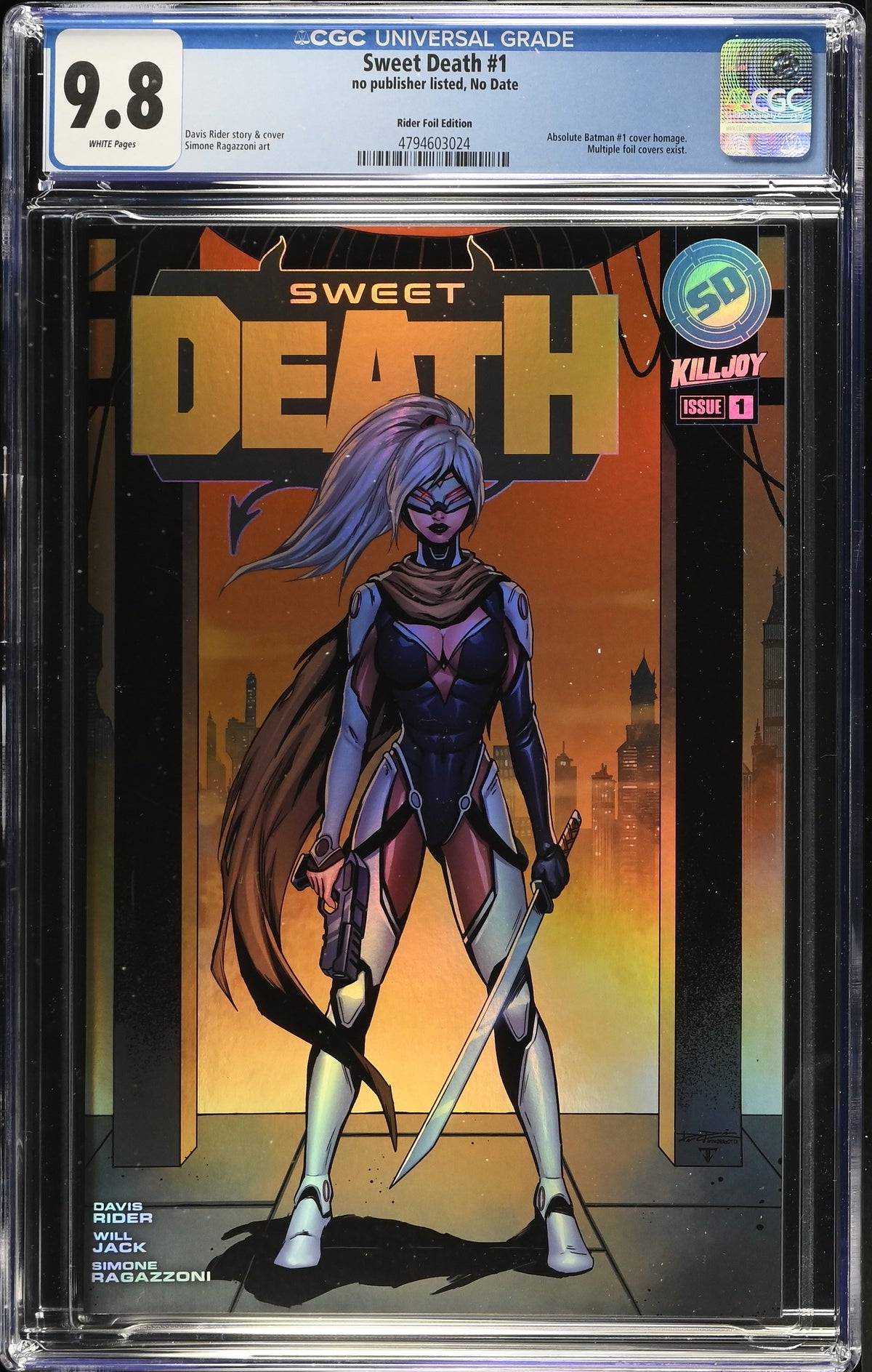 Sweet Death #1 Davis Rider Absolute Batman Homage FOIL CGC 9.8 Kickstarter - front